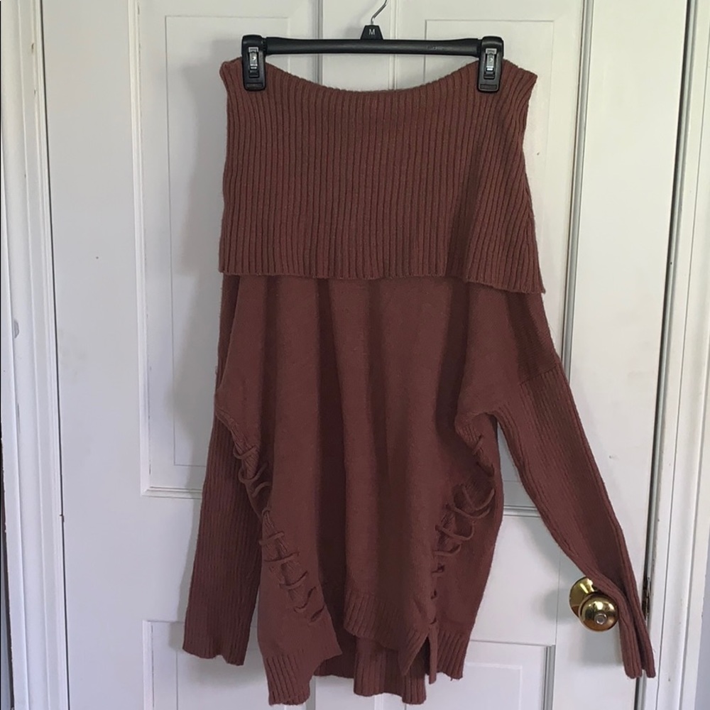 POOF New York fold over off shoulder sweater